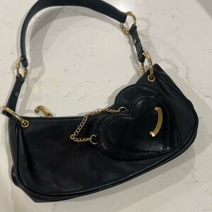 Vintage Y2K Rare Juicy Couture Black Baguette Leather Shoulder Bag